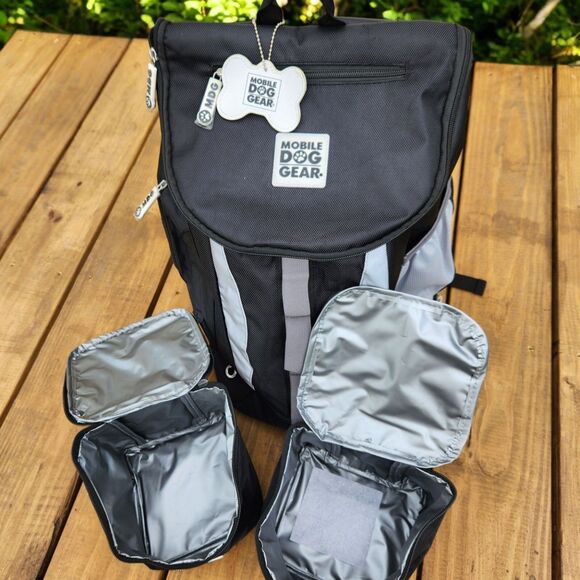 Mobile Dog Gear Weekender Drop Bottom Backpack Black Silver Refective Adj. Strap - Picture 1 of 12
